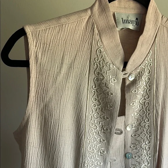 Imagio 90s Sleeveless Embroidered Blouse with Mandarin Collar | Women’s Small - Picture 7 of 8